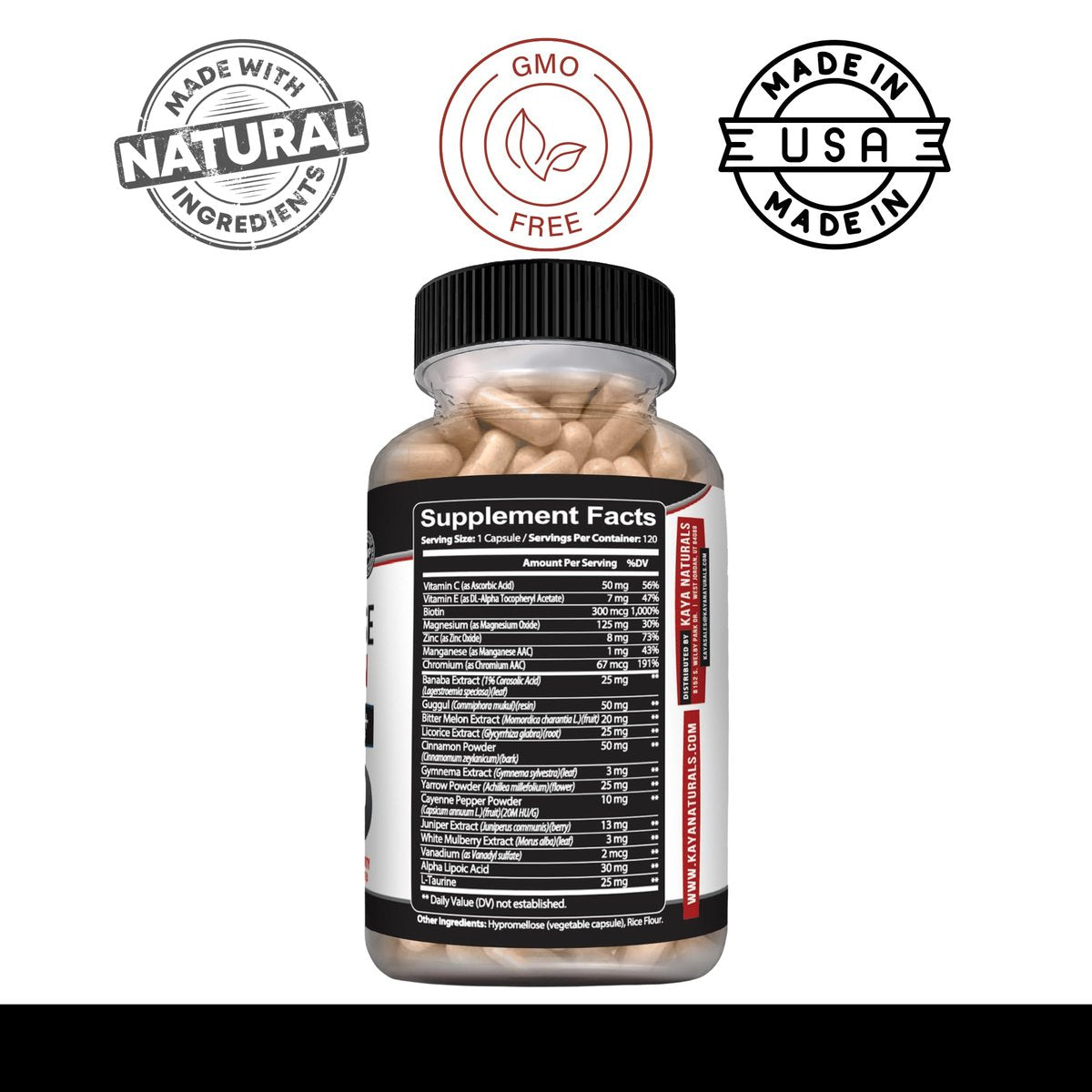 Kaya Naturals Healthy Gluco mit Bittermelone – Unterstützt gesunde Blutzuckerwerte, 20 Kräuter, Vitamine und Mineralstoffe, Alpha-Liponsäure, Zimt, Vitamin C & E, Non-GMO (120 Kapseln)