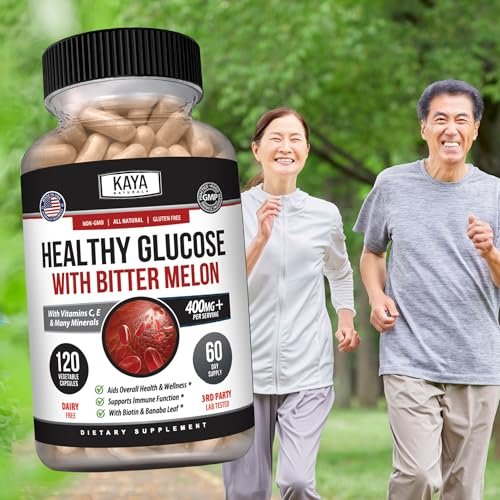Kaya Naturals Healthy Gluco mit Bittermelone – Unterstützt gesunde Blutzuckerwerte, 20 Kräuter, Vitamine und Mineralstoffe, Alpha-Liponsäure, Zimt, Vitamin C & E, Non-GMO (120 Kapseln)