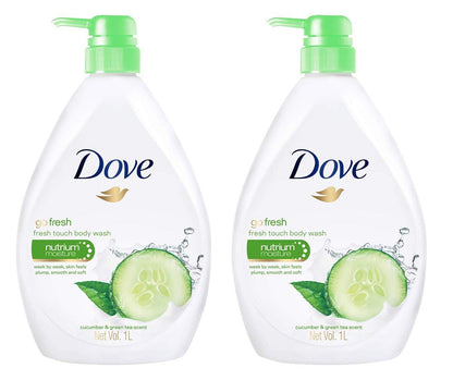 Dove Go Fresh Erfrischendes Duschgel Gurke und Grüner Tee – 33,8 Fl Oz (1 Liter) x 2er-Pack