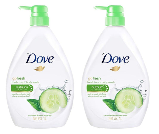 Dove Go Fresh Erfrischendes Duschgel Gurke und Grüner Tee – 33,8 Fl Oz (1 Liter) x 2er-Pack