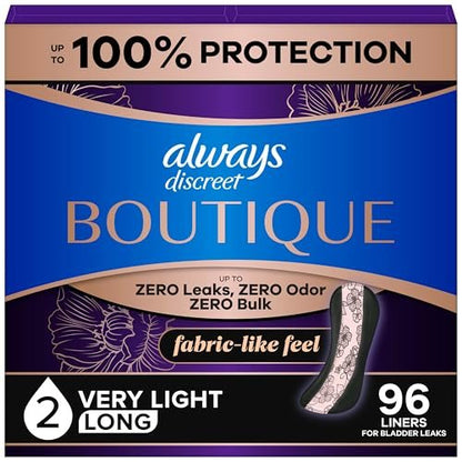 Always Discreet Boutique Inkontinenz Slipeinlagen bei Blasenschwäche, Größe 2, sehr leichte Saugfähigkeit, lange Länge, 96 Stück (3 Packungen à 32)