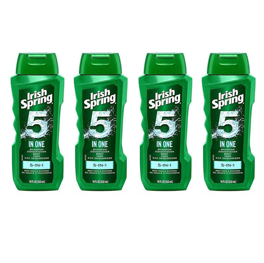 Irish Spring 5-in-1 Shampoo, Conditioner, Duschgel, Gesichtsreiniger und Deodorant, 18 oz (4er-Pack)