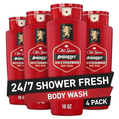 Old Spice Herrenduschgel 3X Defense, 24/7 Duschfrische mit langanhaltendem Duft, Red Collection, Swagger mit Zedernholzduft, 16 oz (4er-Pack)