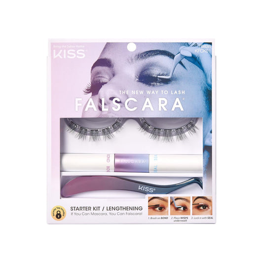 KISS Falscara DIY Wimpernverlängerung Starter-Set – 10 wiederverwendbare, federleichte Wimpernbüschel, Applikator, Bond & Seal