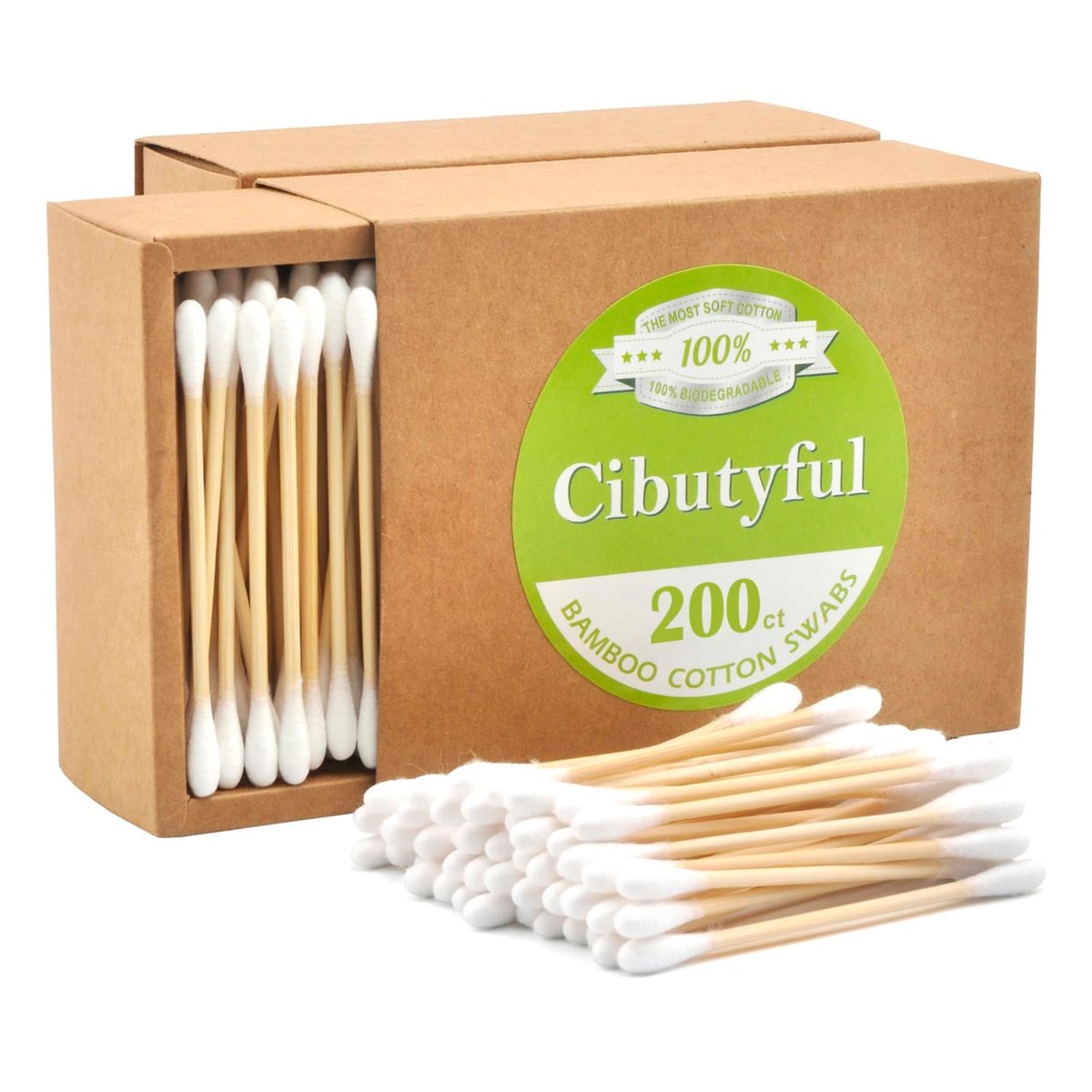 Cibutyful Wattestäbchen 400 Stück Doppelrunde Spitzen Wattestäbchen mit starkem Holzstiel 3,0 Zoll Bambusstiel