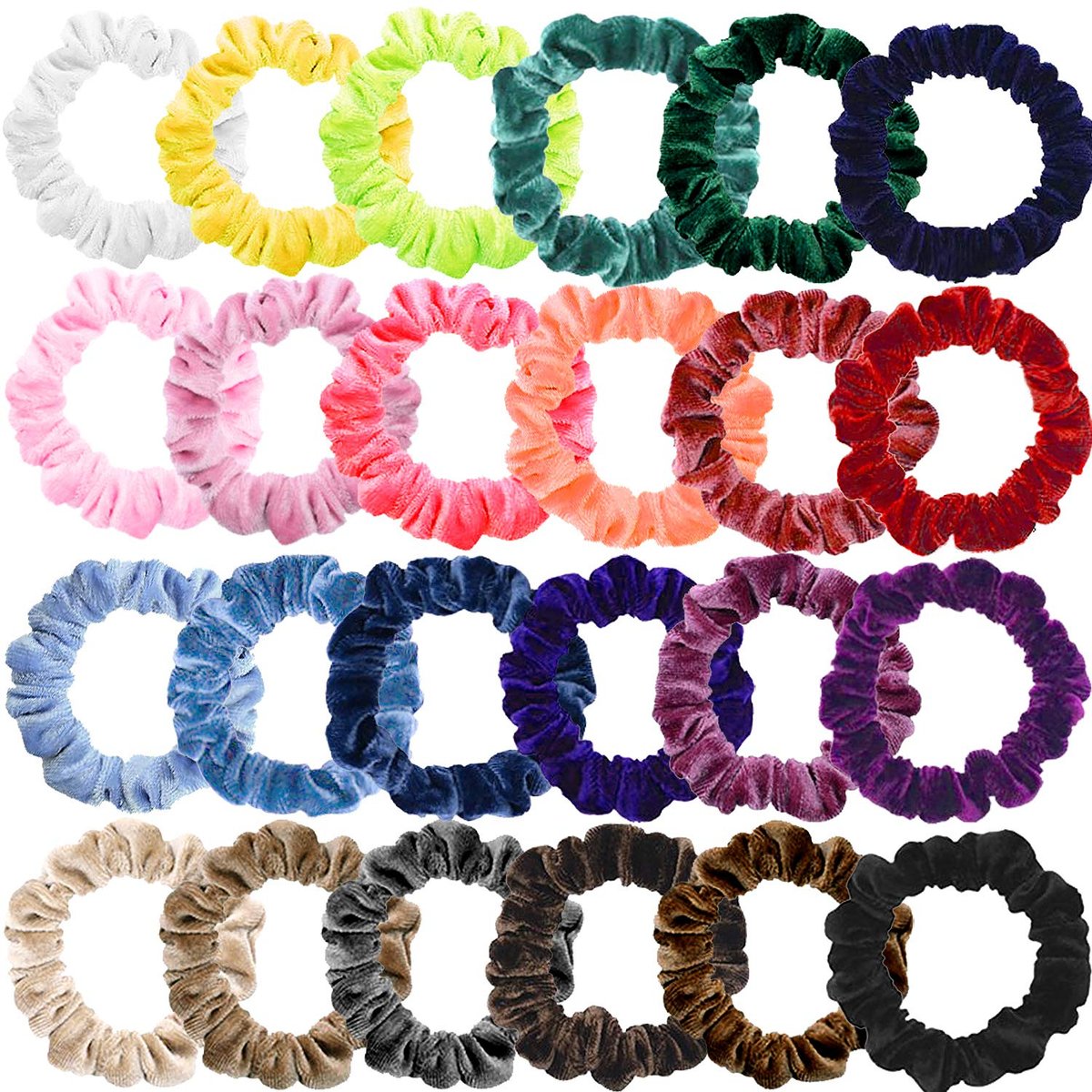 Funtopia Velvet Scrunchies, 24 Stück bunte Haargummis für dicke und dünne Haare, weiche Mini-Ponytail-Halter und Gummibänder, Haaraccessoires für Frauen und Mädchen