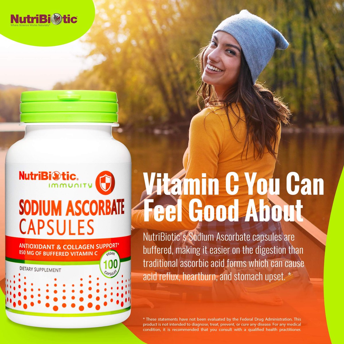 NutriBiotic Natriumascorbat Gepufferte Vitamin-C-Kapseln, 100 Stück | Vegan, nicht säurehaltig & schonender für die Verdauung als Ascorbinsäure | Essentielle Immununterstützung & Antioxidans | Gluten- & GVO-frei