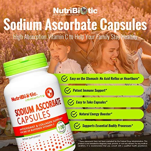 NutriBiotic Natriumascorbat Gepufferte Vitamin-C-Kapseln, 100 Stück | Vegan, nicht säurehaltig & schonender für die Verdauung als Ascorbinsäure | Essentielle Immununterstützung & Antioxidans | Gluten- & GVO-frei