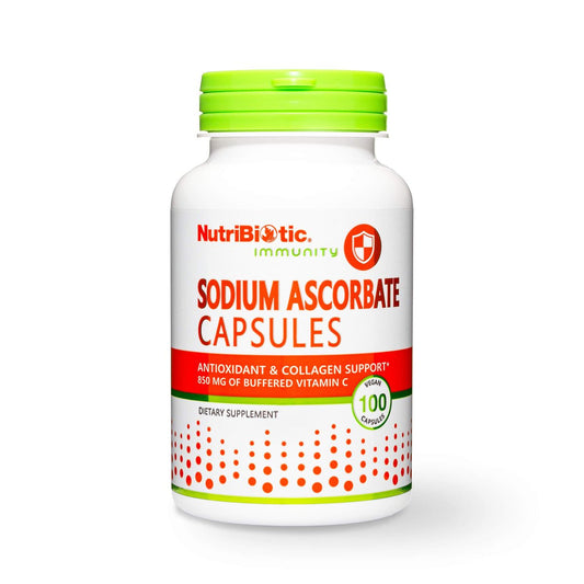 NutriBiotic Natriumascorbat Gepufferte Vitamin-C-Kapseln, 100 Stück | Vegan, nicht säurehaltig & schonender für die Verdauung als Ascorbinsäure | Essentielle Immununterstützung & Antioxidans | Gluten- & GVO-frei