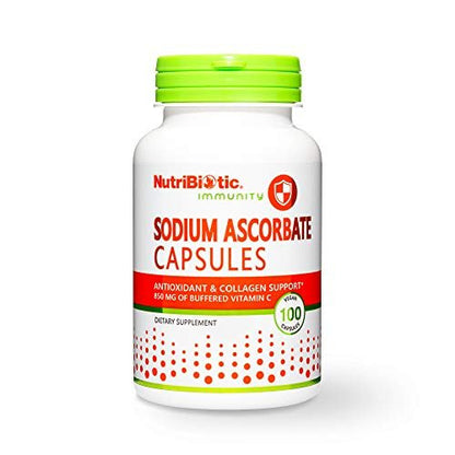 NutriBiotic Natriumascorbat Gepufferte Vitamin-C-Kapseln, 100 Stück | Vegan, nicht säurehaltig & schonender für die Verdauung als Ascorbinsäure | Essentielle Immununterstützung & Antioxidans | Gluten- & GVO-frei