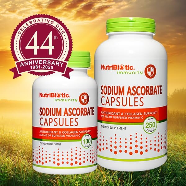 NutriBiotic Natriumascorbat Gepufferte Vitamin-C-Kapseln, 100 Stück | Vegan, nicht säurehaltig & schonender für die Verdauung als Ascorbinsäure | Essentielle Immununterstützung & Antioxidans | Gluten- & GVO-frei