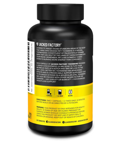 Jacked Factory Yohimbine Extra Starkes Supplement, 270 Kapseln - Premium Yohimbe-Rindenextrakt für erfahrene Anwender - Körperrekomposition, Energie & mehr - Ohne Füllstoffe - 270 vegane Kapseln