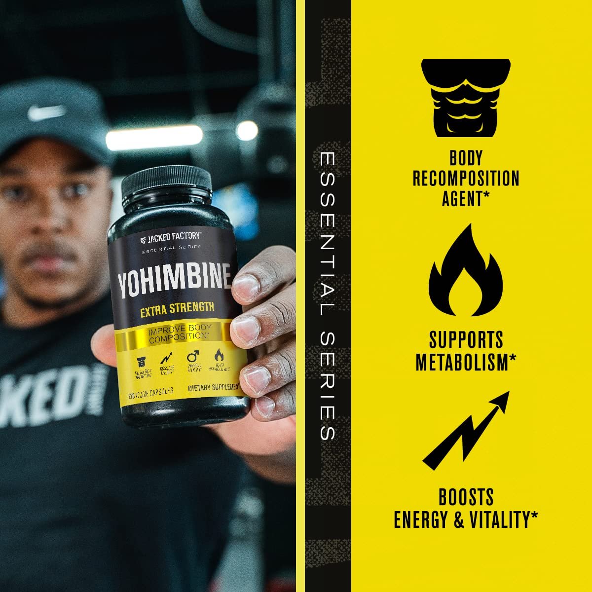 Jacked Factory Yohimbine Extra Starkes Supplement, 270 Kapseln - Premium Yohimbe-Rindenextrakt für erfahrene Anwender - Körperrekomposition, Energie & mehr - Ohne Füllstoffe - 270 vegane Kapseln