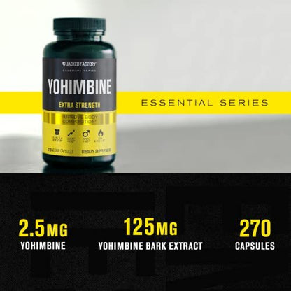 Jacked Factory Yohimbine Extra Starkes Supplement, 270 Kapseln - Premium Yohimbe-Rindenextrakt für erfahrene Anwender - Körperrekomposition, Energie & mehr - Ohne Füllstoffe - 270 vegane Kapseln