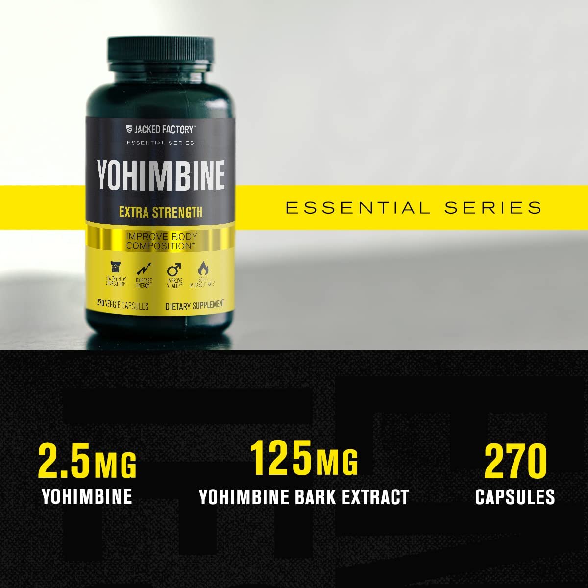 Jacked Factory Yohimbine Extra Starkes Supplement, 270 Kapseln - Premium Yohimbe-Rindenextrakt für erfahrene Anwender - Körperrekomposition, Energie & mehr - Ohne Füllstoffe - 270 vegane Kapseln