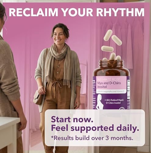 Intimate Rose Myo-Inositol & D-Chiro Inositol für Frauen – Hormonbalance & Eierstockunterstützung mit idealem 40:1-Verhältnis, Vitamin D3 + Ashwagandha