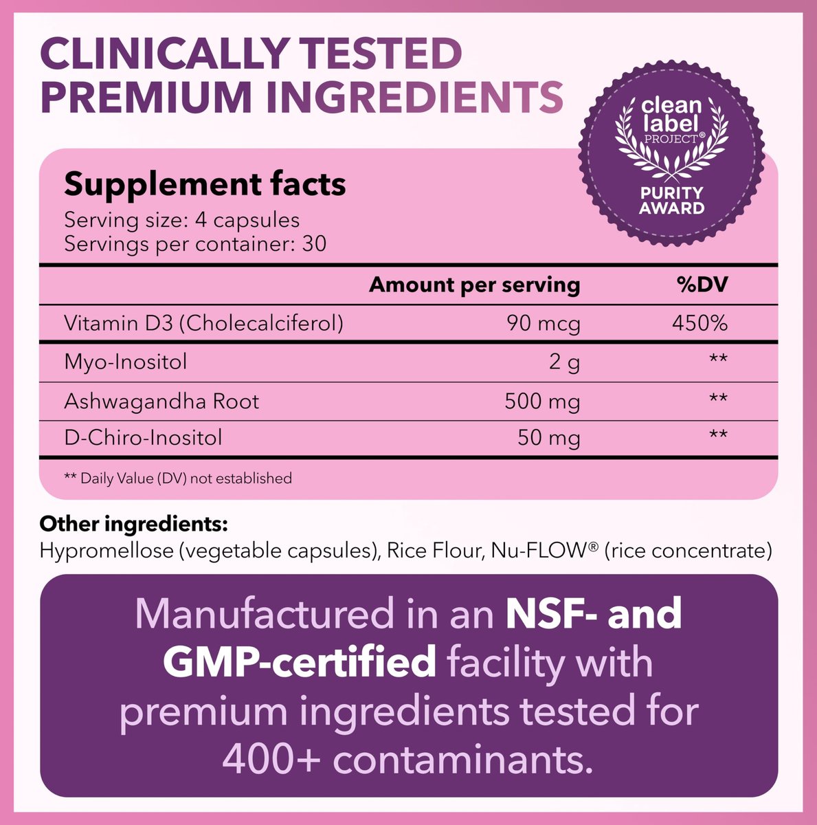 Intimate Rose Myo-Inositol & D-Chiro Inositol für Frauen – Hormonbalance & Eierstockunterstützung mit idealem 40:1-Verhältnis, Vitamin D3 + Ashwagandha