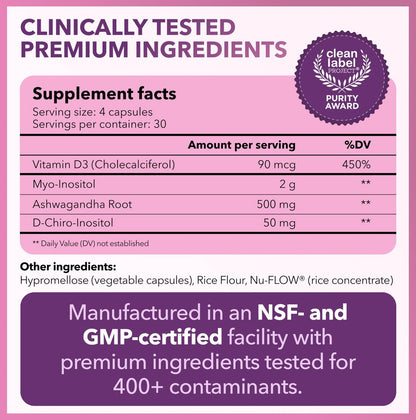 Intimate Rose Myo-Inositol & D-Chiro Inositol für Frauen – Hormonbalance & Eierstockunterstützung mit idealem 40:1-Verhältnis, Vitamin D3 + Ashwagandha