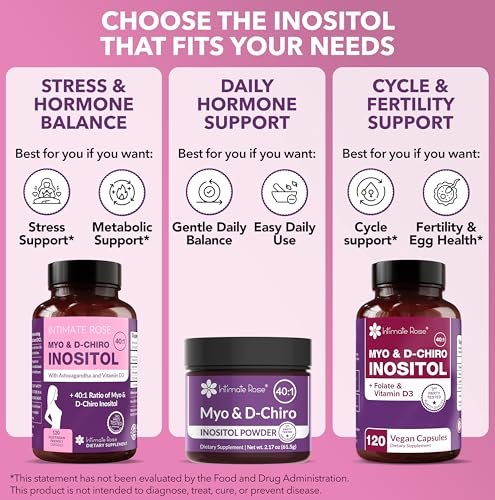 Intimate Rose Myo-Inositol & D-Chiro Inositol für Frauen – Hormonbalance & Eierstockunterstützung mit idealem 40:1-Verhältnis, Vitamin D3 + Ashwagandha