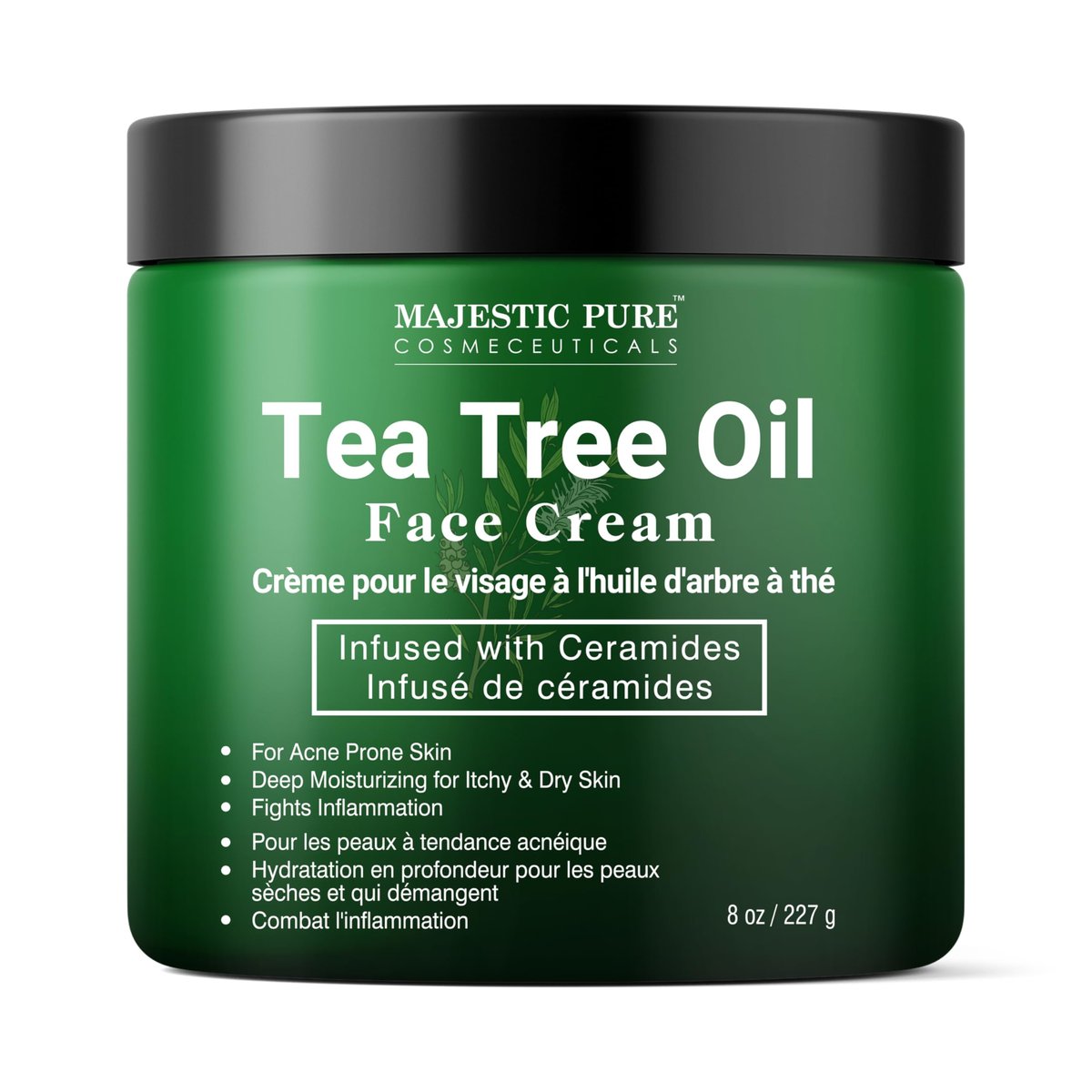 Majestic Pure Teebaumöl Gesichtscreme | Feuchtigkeitscreme für trockene & juckende Haut, Akne, Narben, Tages- & Nachtcreme für Damen & Herren | 237 ml