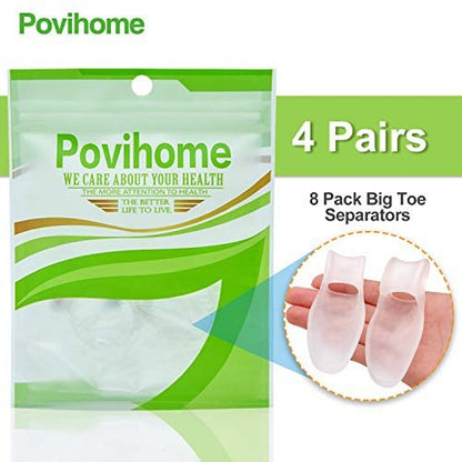 Povihome 8er-Pack Zehenspreizer und Ballenschutz (1,27 cm dick), Ballenpolster, Ballenkorrektor und Ballenentlastung mit Gel-Schutz, Behandlung von Schmerzen im Großzehengrundgelenk, Ausrichtung der Großzehe und Linderung von Ballenschmerzen