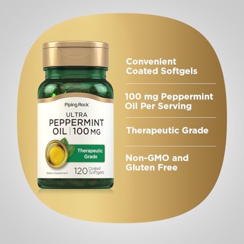 Piping Rock Pfefferminzöl Weichkapseln | 100 mg | 120 Stück | Therapeutisches Extrakt | Non-GMO, Glutenfrei
