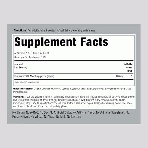 Piping Rock Pfefferminzöl Weichkapseln | 100 mg | 120 Stück | Therapeutisches Extrakt | Non-GMO, Glutenfrei