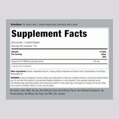Piping Rock Pfefferminzöl Weichkapseln | 100 mg | 120 Stück | Therapeutisches Extrakt | Non-GMO, Glutenfrei