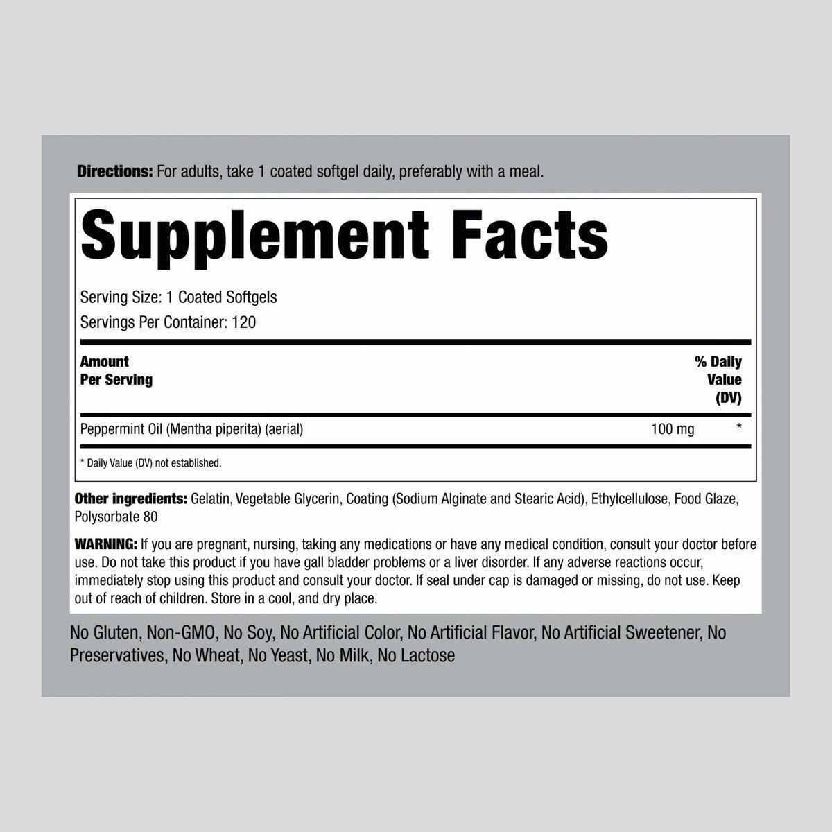 Piping Rock Pfefferminzöl Weichkapseln | 100 mg | 120 Stück | Therapeutisches Extrakt | Non-GMO, Glutenfrei