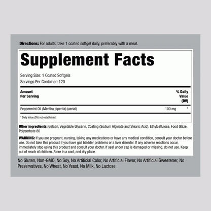 Piping Rock Pfefferminzöl Weichkapseln | 100 mg | 120 Stück | Therapeutisches Extrakt | Non-GMO, Glutenfrei