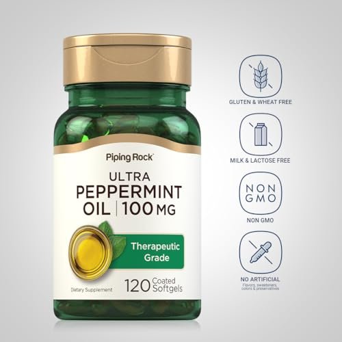 Piping Rock Pfefferminzöl Weichkapseln | 100 mg | 120 Stück | Therapeutisches Extrakt | Non-GMO, Glutenfrei