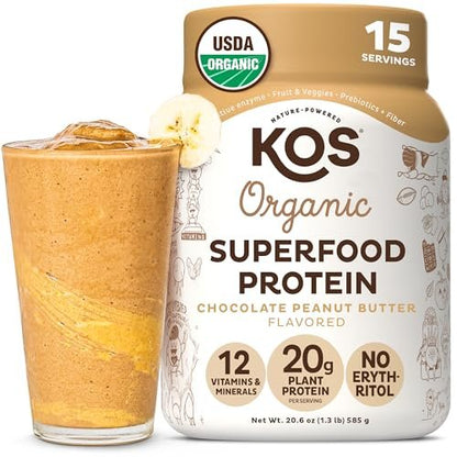 KOS Bio Pflanzenproteinpulver, Schokolade Erdnussbutter – Leckeres veganes Proteinpulver – Keto-freundlich, glutenfrei, laktosefrei & sojafrei – 15 Portionen