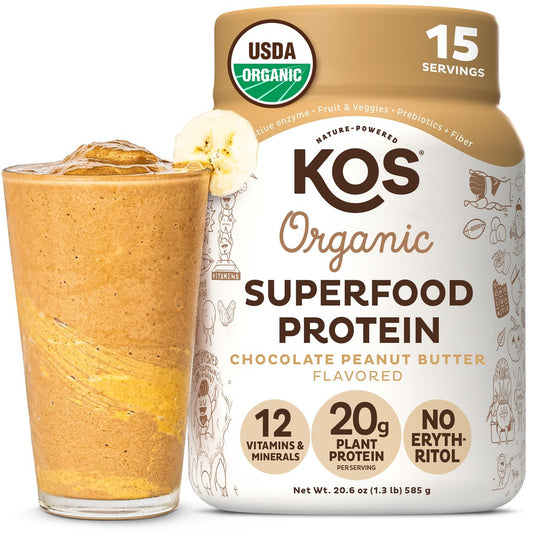 KOS Bio Pflanzenproteinpulver, Schokolade Erdnussbutter – Leckeres veganes Proteinpulver – Keto-freundlich, glutenfrei, laktosefrei & sojafrei – 15 Portionen