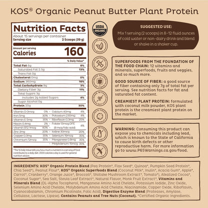 KOS Bio Pflanzenproteinpulver, Schokolade Erdnussbutter – Leckeres veganes Proteinpulver – Keto-freundlich, glutenfrei, laktosefrei & sojafrei – 15 Portionen