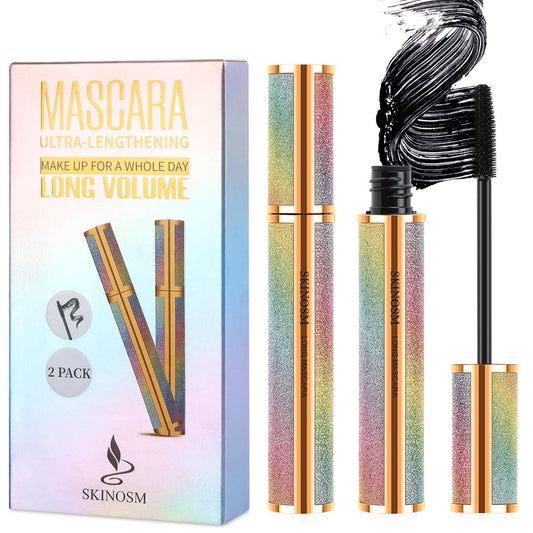 2er-Pack Schwarze Volumen & Länge Haltbar den ganzen Tag Mascara, 4D Seidenfaser Wimpern, wasserfest verlängernd ohne Klumpen & Verschmieren