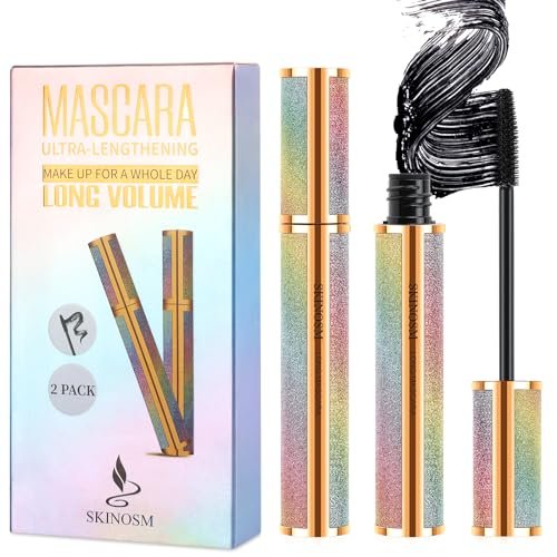 2er-Pack Schwarze Volumen & Länge Haltbar den ganzen Tag Mascara, 4D Seidenfaser Wimpern, wasserfest verlängernd ohne Klumpen & Verschmieren