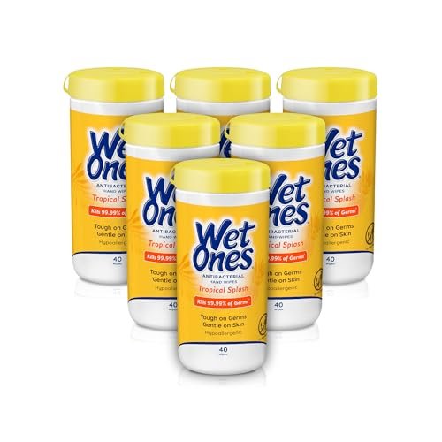 Wet Ones Antibakterielle Handtücher Tropical Splash – 6er Pack (40 Tücher pro Dose)