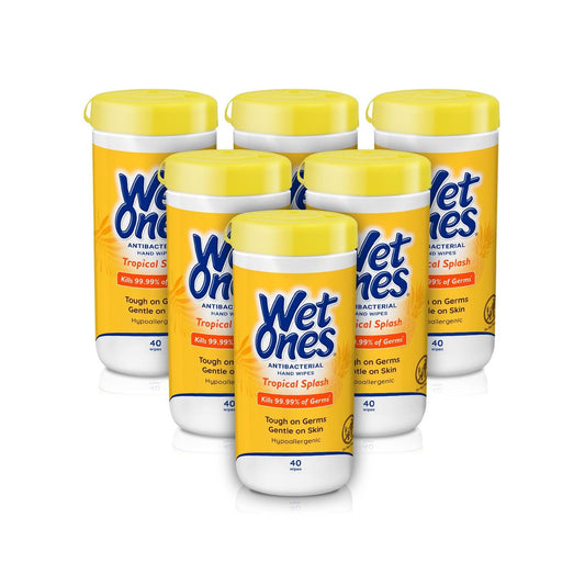 Wet Ones Antibakterielle Handtücher Tropical Splash – 6er Pack (40 Tücher pro Dose)