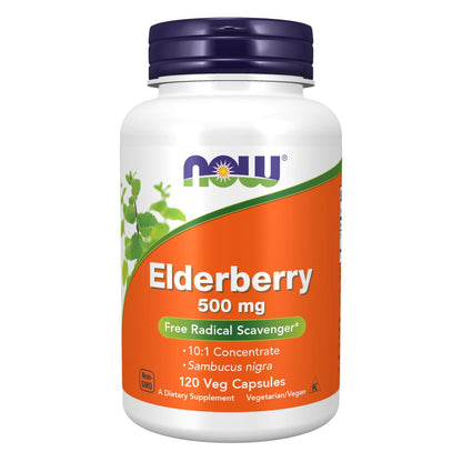 NOW Foods Holunderbeeren (Sambucus nigra) 500 mg, 10:1 Konzentrat, 120 vegane Kapseln