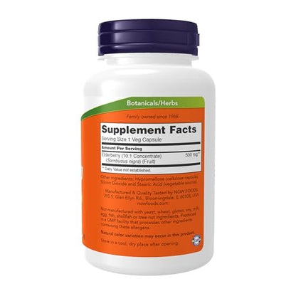 NOW Foods Holunderbeeren (Sambucus nigra) 500 mg, 10:1 Konzentrat, 120 vegane Kapseln