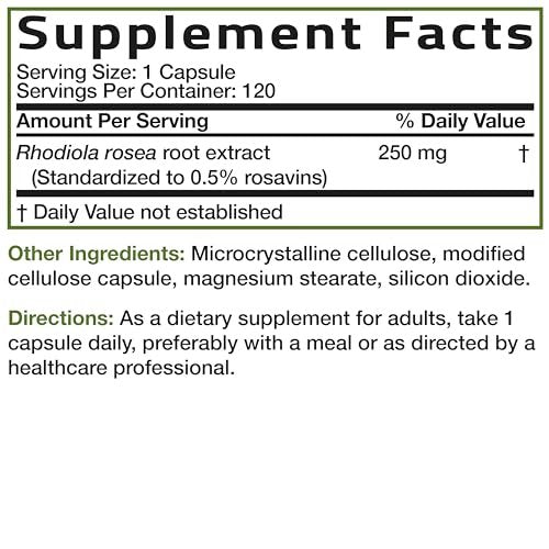 Bronson Rhodiola Rosea Vegetarische Kapseln - Adaptogenes Kraut - Unterstützung für Gehirn, Stress & Stimmung - Non-GMO, 120 Stück