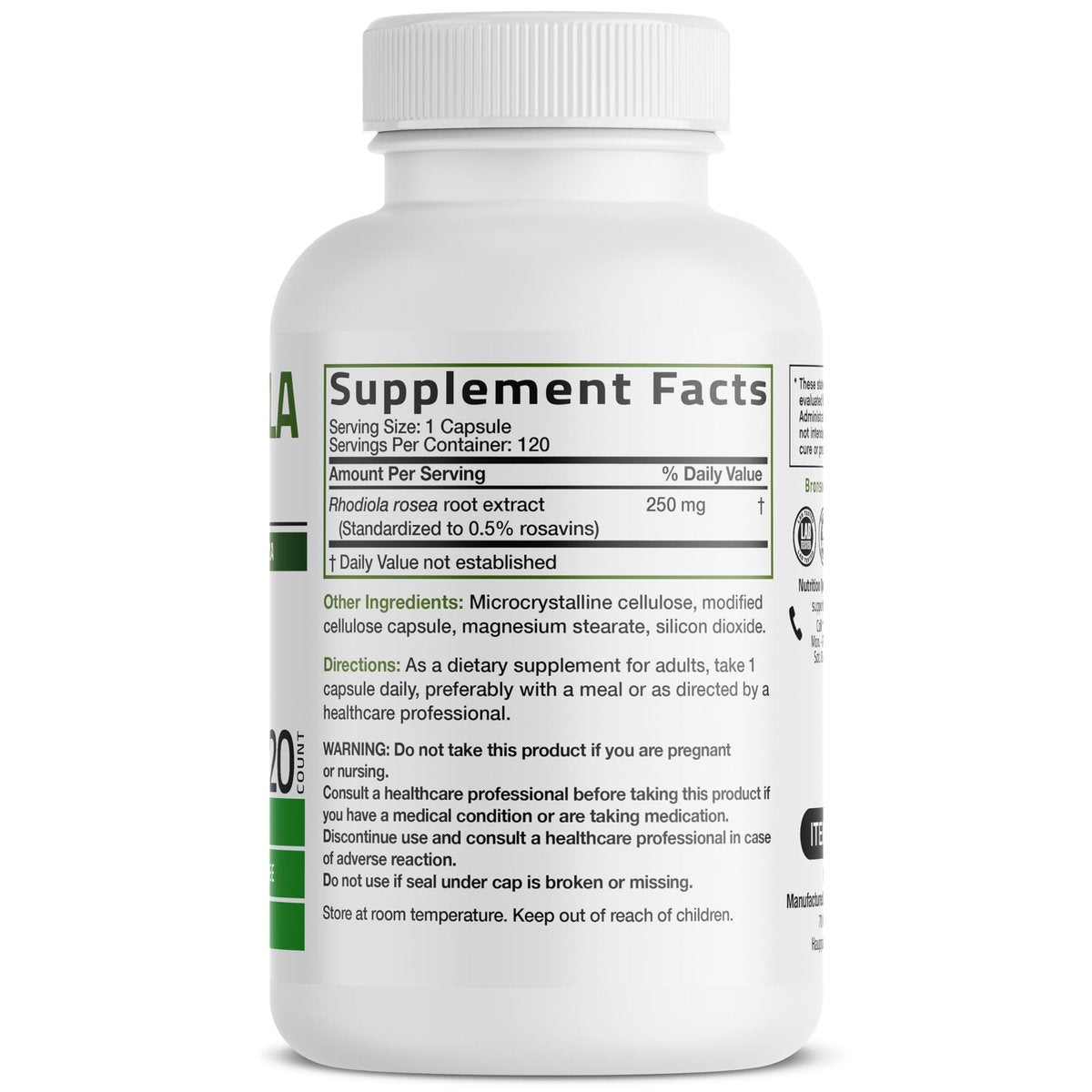 Bronson Rhodiola Rosea Vegetarische Kapseln - Adaptogenes Kraut - Unterstützung für Gehirn, Stress & Stimmung - Non-GMO, 120 Stück