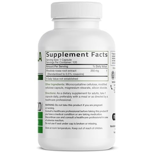 Bronson Rhodiola Rosea Vegetarische Kapseln - Adaptogenes Kraut - Unterstützung für Gehirn, Stress & Stimmung - Non-GMO, 120 Stück