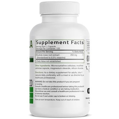 Bronson Rhodiola Rosea Vegetarische Kapseln - Adaptogenes Kraut - Unterstützung für Gehirn, Stress & Stimmung - Non-GMO, 120 Stück