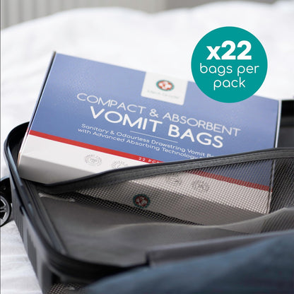 Medi Grade Premium Absorbierende Erbrochenesbeutel für Erwachsene und Kinder, 22 Beutel – Auslaufsichere Barf-Beutel mit Tüchern, verwandeln Erbrochenes in Gel und verhindern Geruch – Krankenhausqualität für Morgenübelkeit