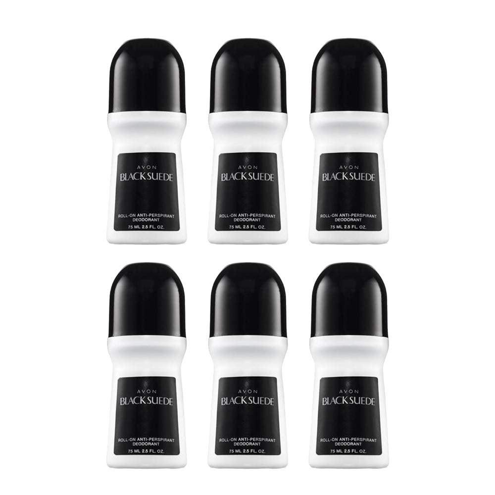 AVON Black Suede Deodorant für Männer – 24h Schutz, holziger Sandelholzduft, schnell trocknend, 6er Pack (je 75 ml)