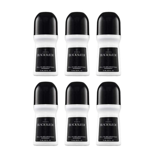 AVON Black Suede Deodorant für Männer – 24h Schutz, holziger Sandelholzduft, schnell trocknend, 6er Pack (je 75 ml)