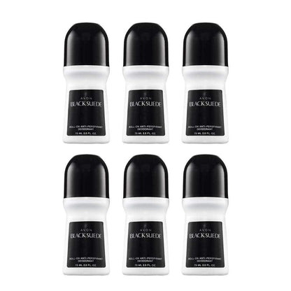AVON Black Suede Deodorant für Männer – 24h Schutz, holziger Sandelholzduft, schnell trocknend, 6er Pack (je 75 ml)