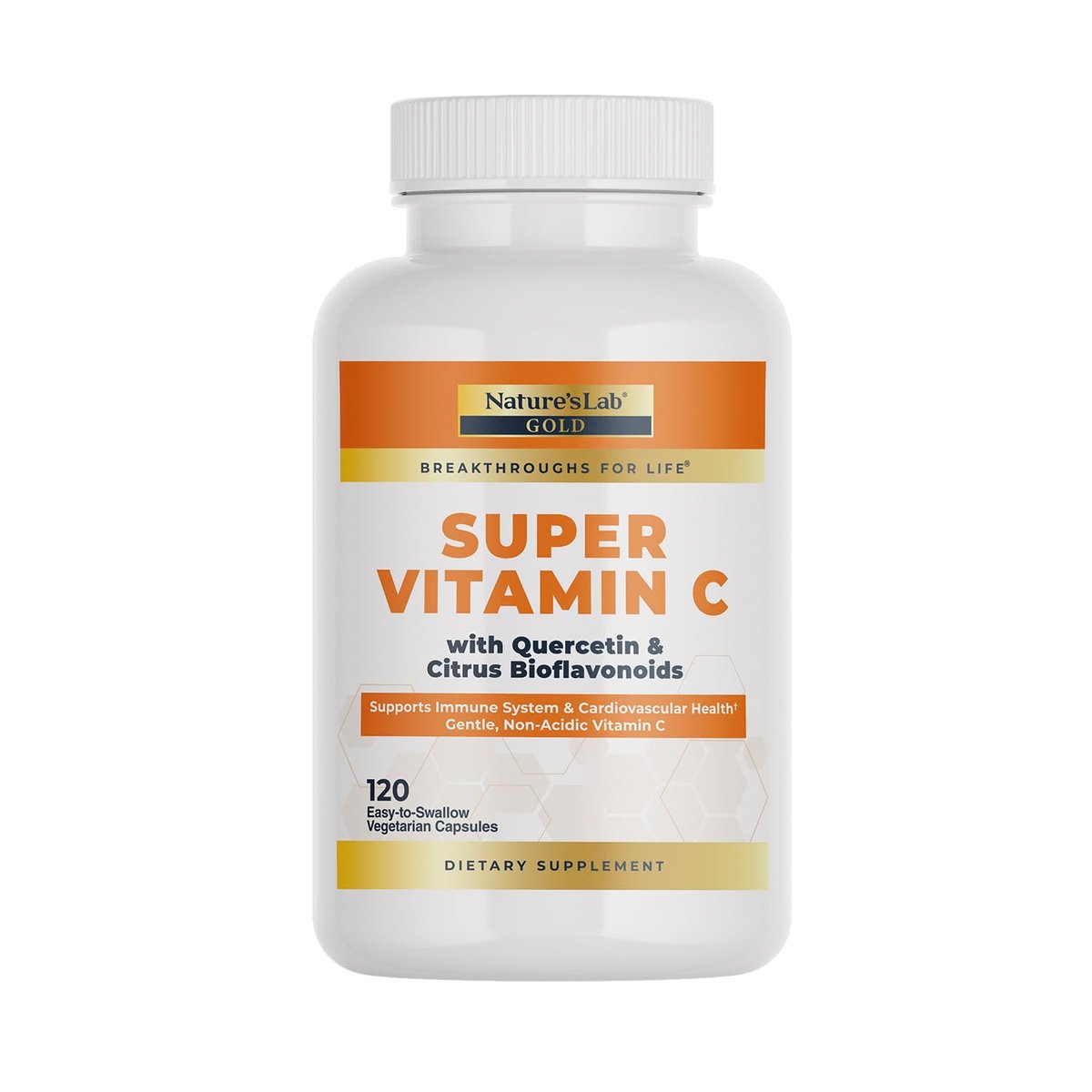 Nature’s Lab Gold Super Vitamin C 1000mg – Immunsystem Unterstützung – Mit Bioflavonoiden & Quercetin – Nicht säurehaltig, Non-GMO, Glutenfrei, Vegan – 120 Kapseln (2 Monate Vorrat)