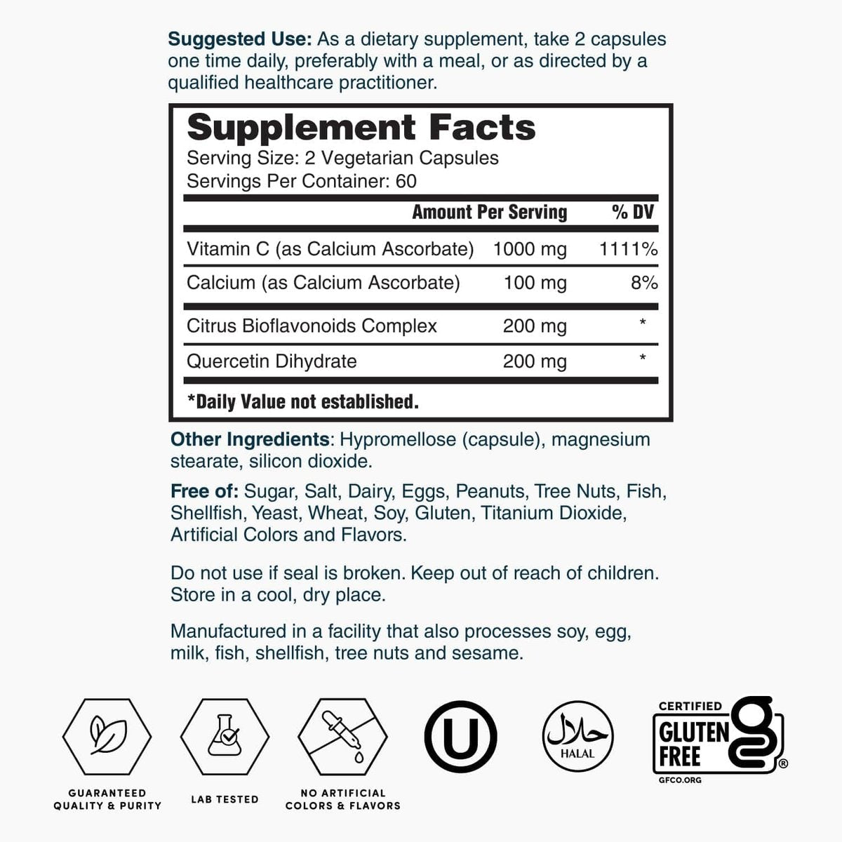 Nature’s Lab Gold Super Vitamin C 1000mg – Immunsystem Unterstützung – Mit Bioflavonoiden & Quercetin – Nicht säurehaltig, Non-GMO, Glutenfrei, Vegan – 120 Kapseln (2 Monate Vorrat)